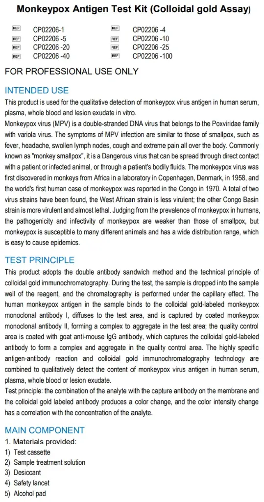Monkeypox Rapid Test (10 tests and lancets for blood)