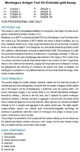 Monkeypox Rapid Test (10 tests and lancets for blood)